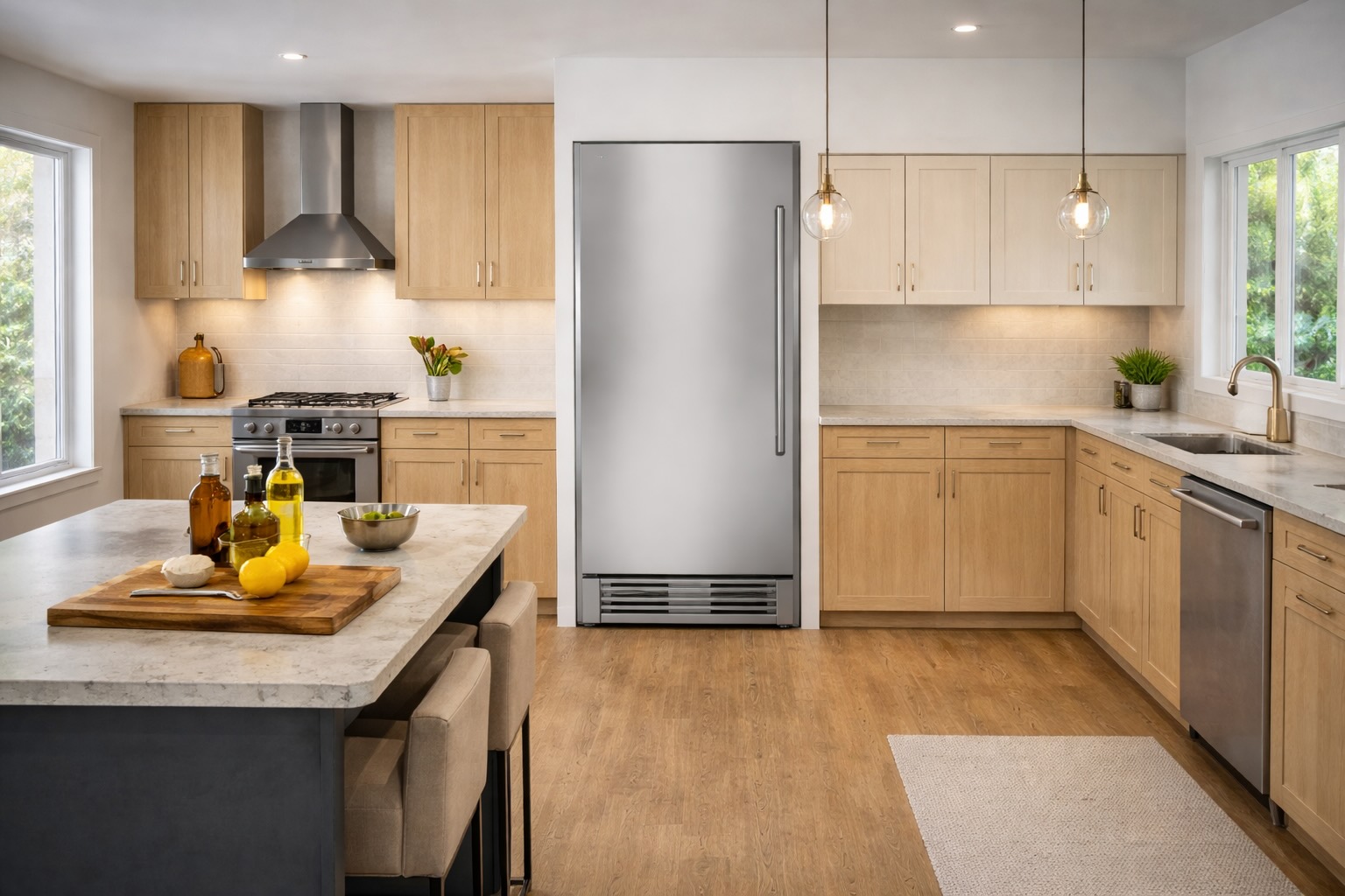 Closed stainless steel Electrolux EI32AF65JS upright freezer with left-hand door handle