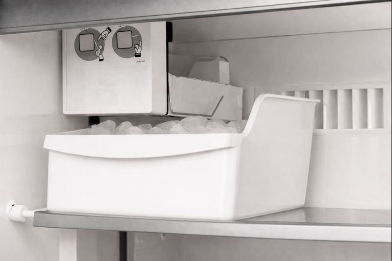 Electrolux EILFU17GS ice maker assembly with full ice bin and stored ice cream