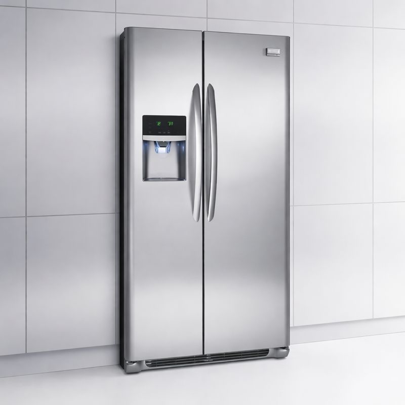 Stainless steel Frigidaire FGHS2631PF side-by-side refrigerator with external dispenser display