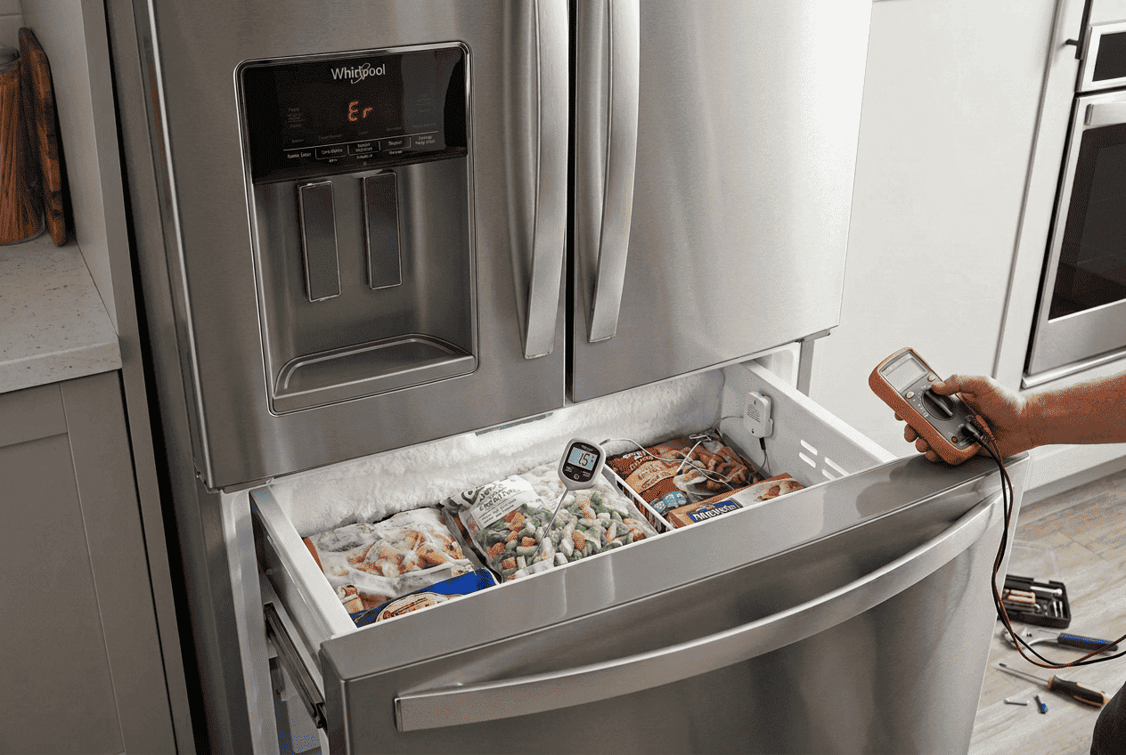Whirlpool French door refrigerator freezer compartment with temperature control issue