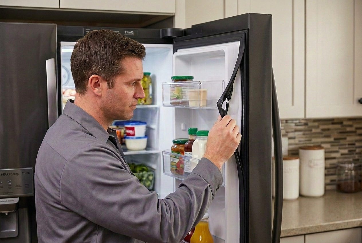  Inspection of door seal damage on an LG refrigerator