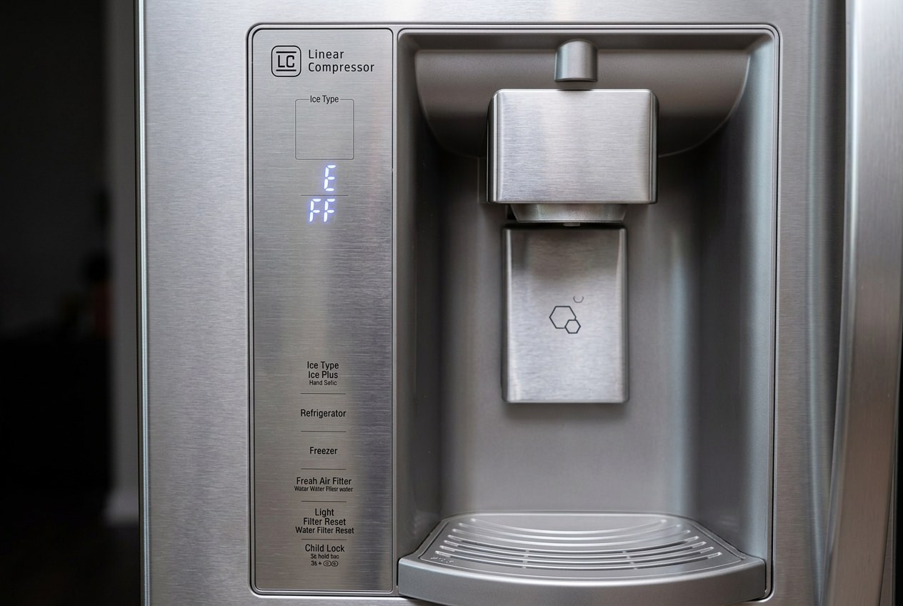 LG LFXS Series refrigerator display showing a cooling-related error code