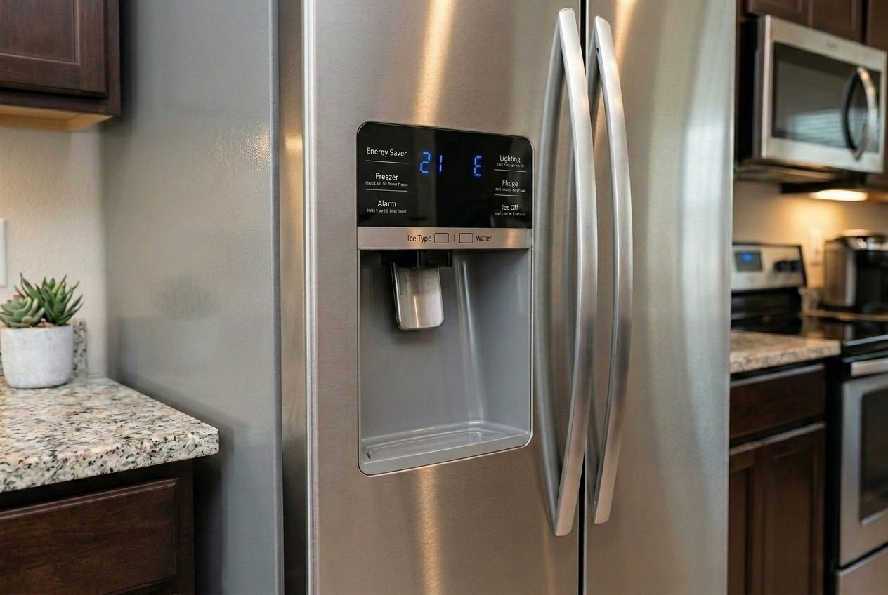 Samsung refrigerator display showing freezer settings and error code during cooling diagnosis
