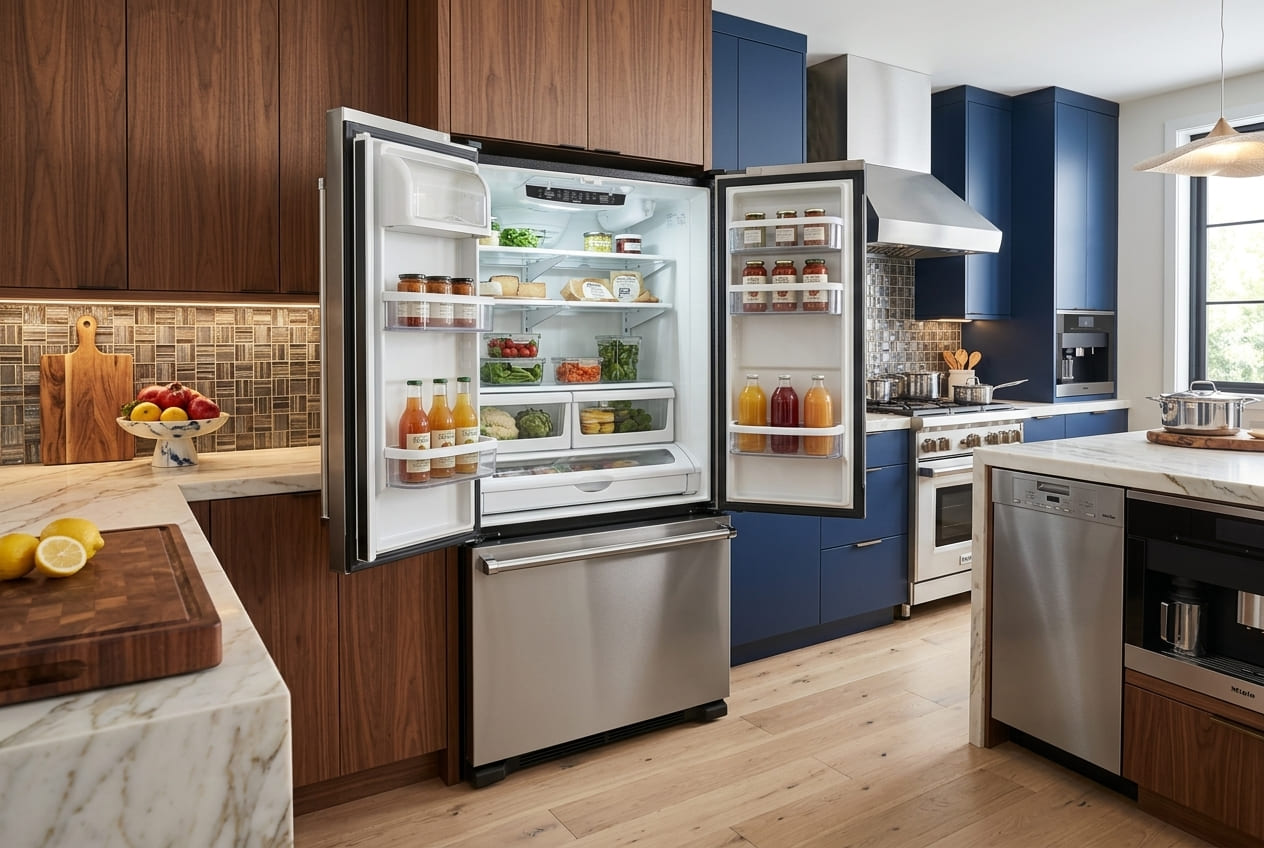 Viking VCFF036SS Counter Depth French Door Refrigerator with open doors in need of cooling problems repair
