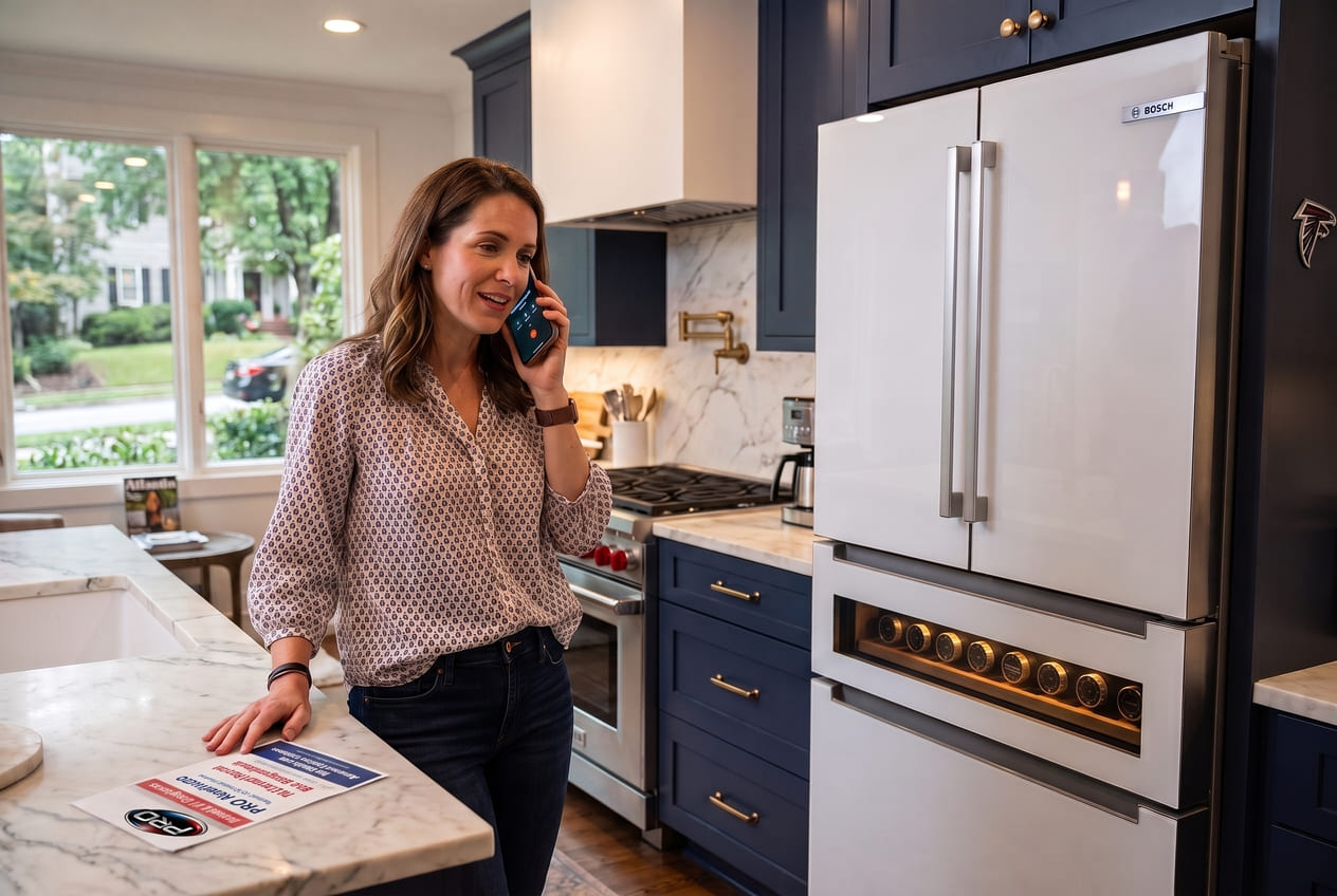 Atlanta homeowner calling Appliance Repair Master for free Bosch 800 refrigerator diagnosis 