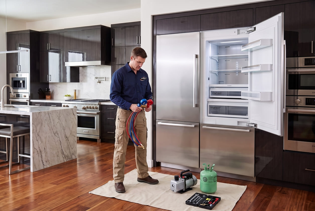 Bosch refrigerator being checked for compressor failure