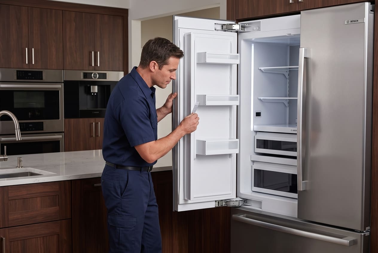 Bosch refrigerator door gasket being inspected for gaps that can affect temperature 