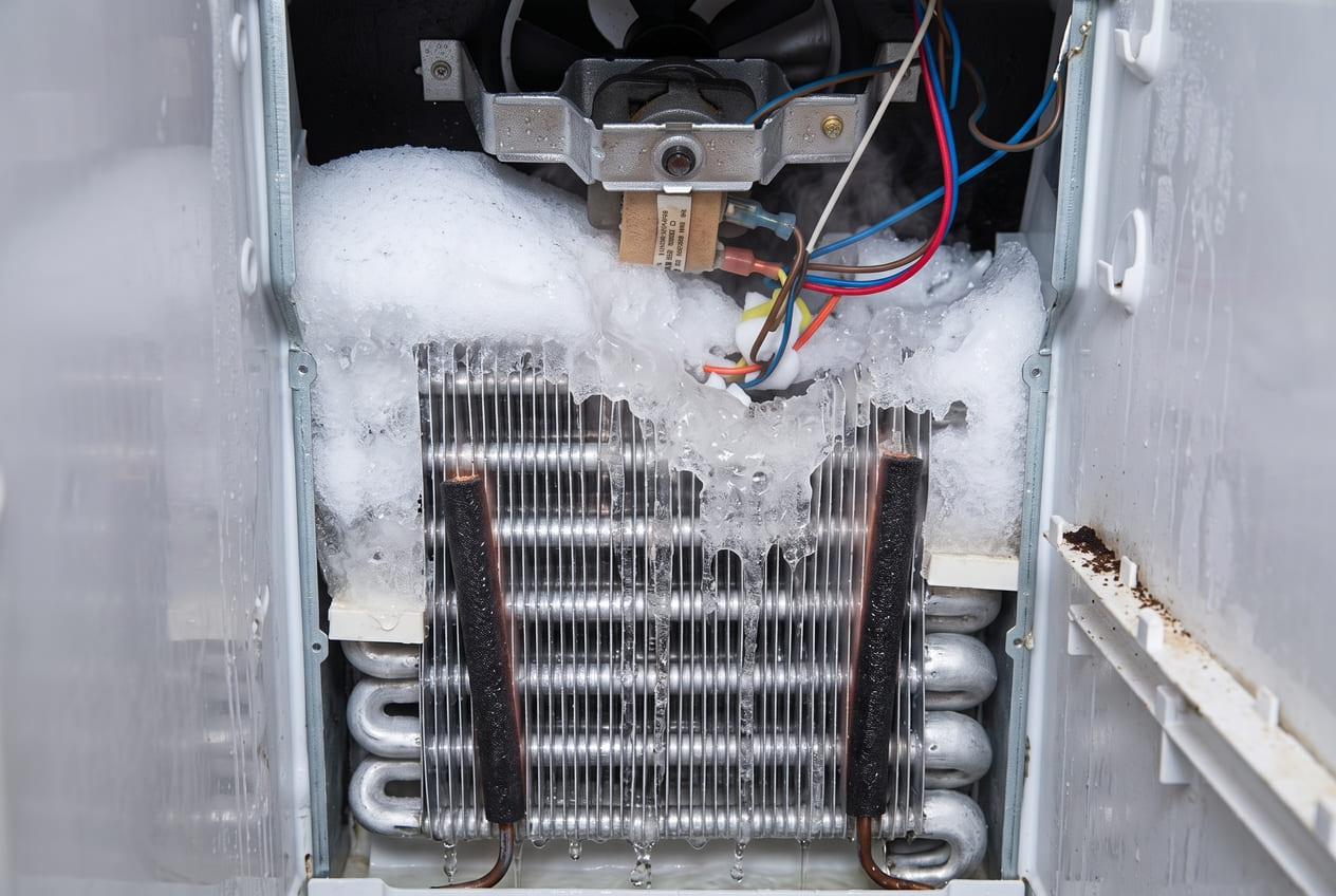 Defrost system clearing frost from the evaporator coil to keep airflow open 