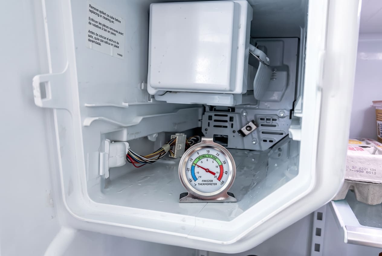 Freezer thermometer used to confirm proper temperature for ice production
