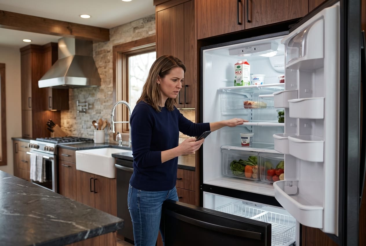 Homeowner checking fridge that not cooling