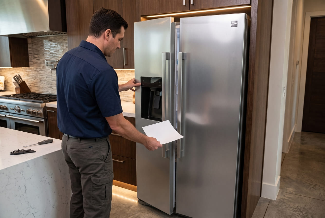 Stainless steel Kenmore 20 cu. ft. counter-depth side-by-side refrigerator with water dispenser and freezer door – professional door won't close repair service in Atlanta and GA areas