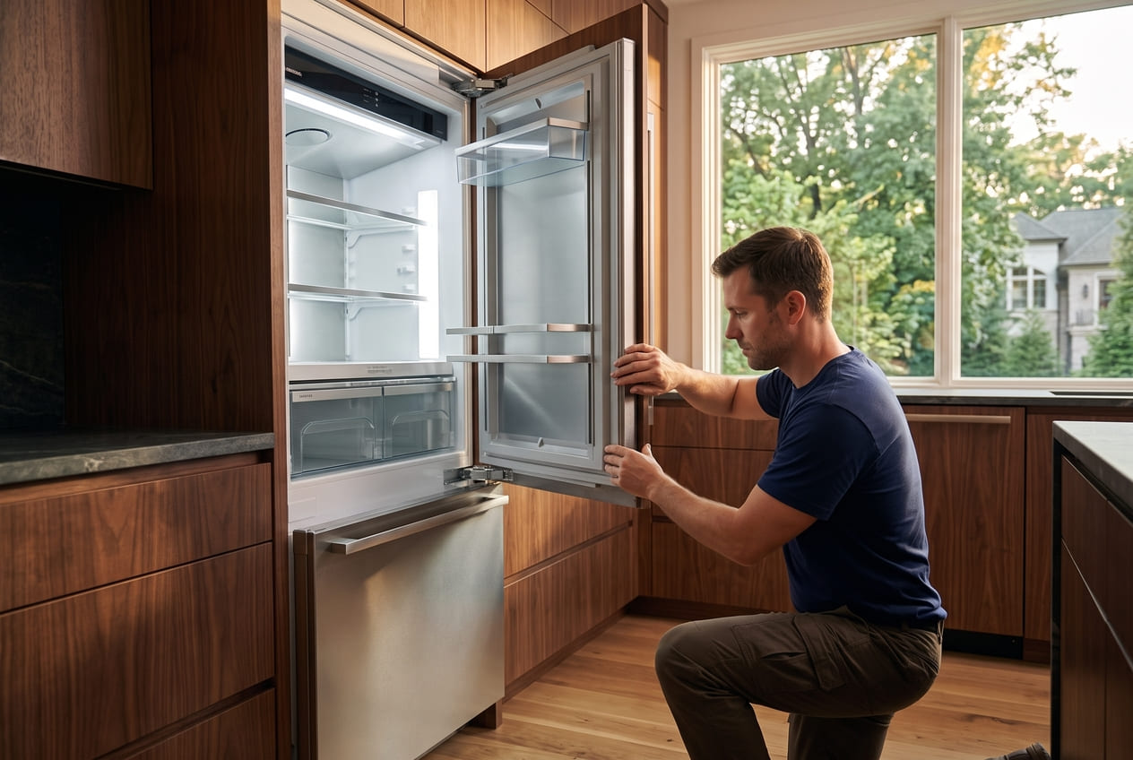 Liebherr built-in freezer in an Atlanta kitchen with door seal inspection