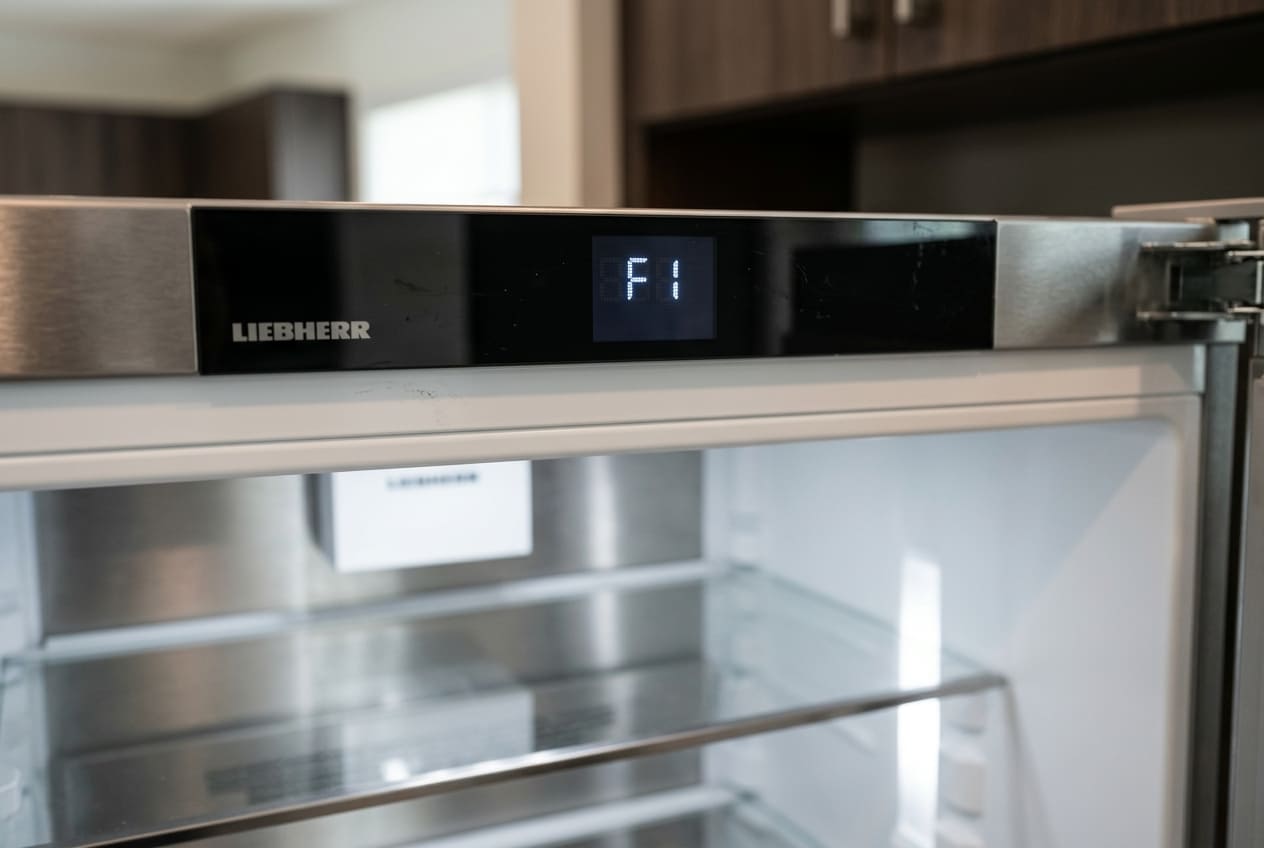 Liebherr freezer display showing F error code in an Atlanta kitchen