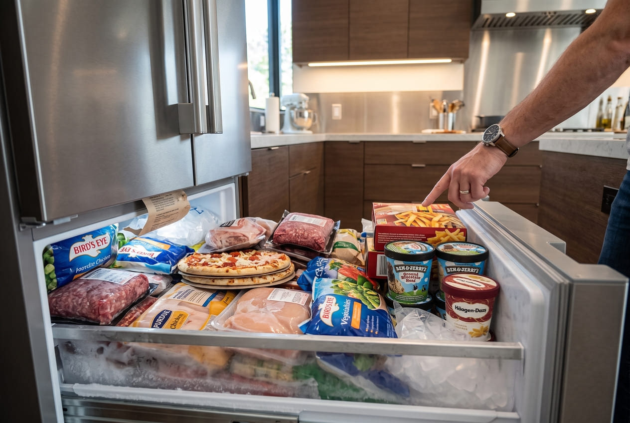 Packed Liebherr freezer drawer checked for items blocking the door from closing