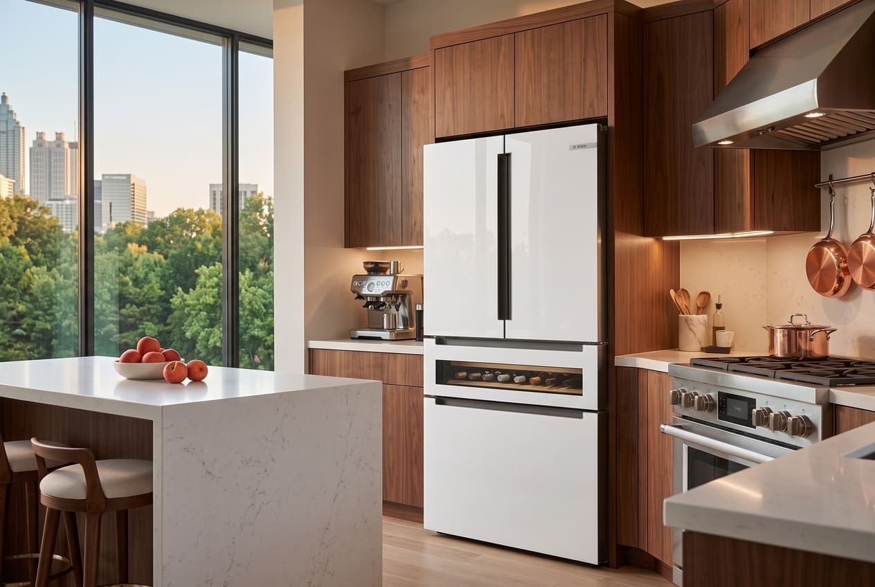 Photo of a Bosch 800 Series refrigerator in an upscale Atlanta kitchen